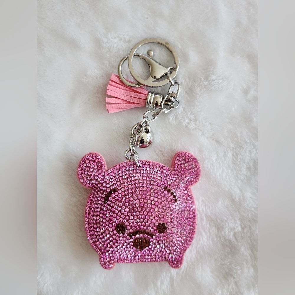 Pink Rhinestone Winnie The Pooh Bear Keychain Bag Charm
